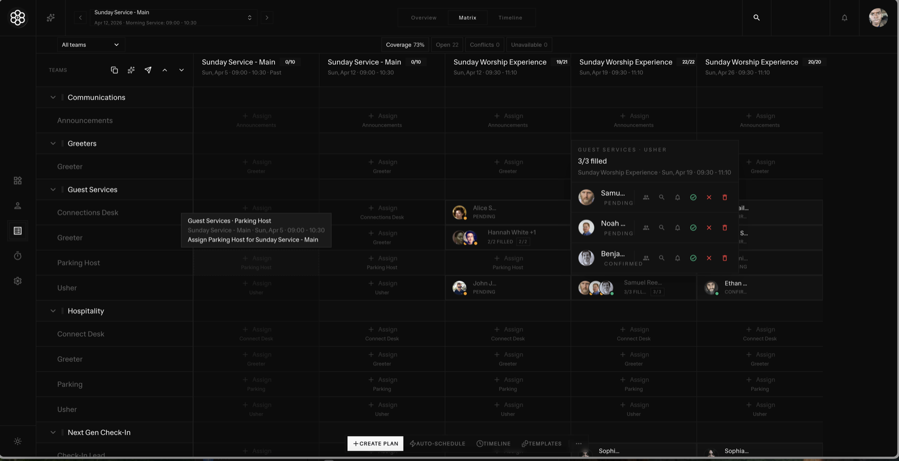 CHOS volunteer scheduling matrix