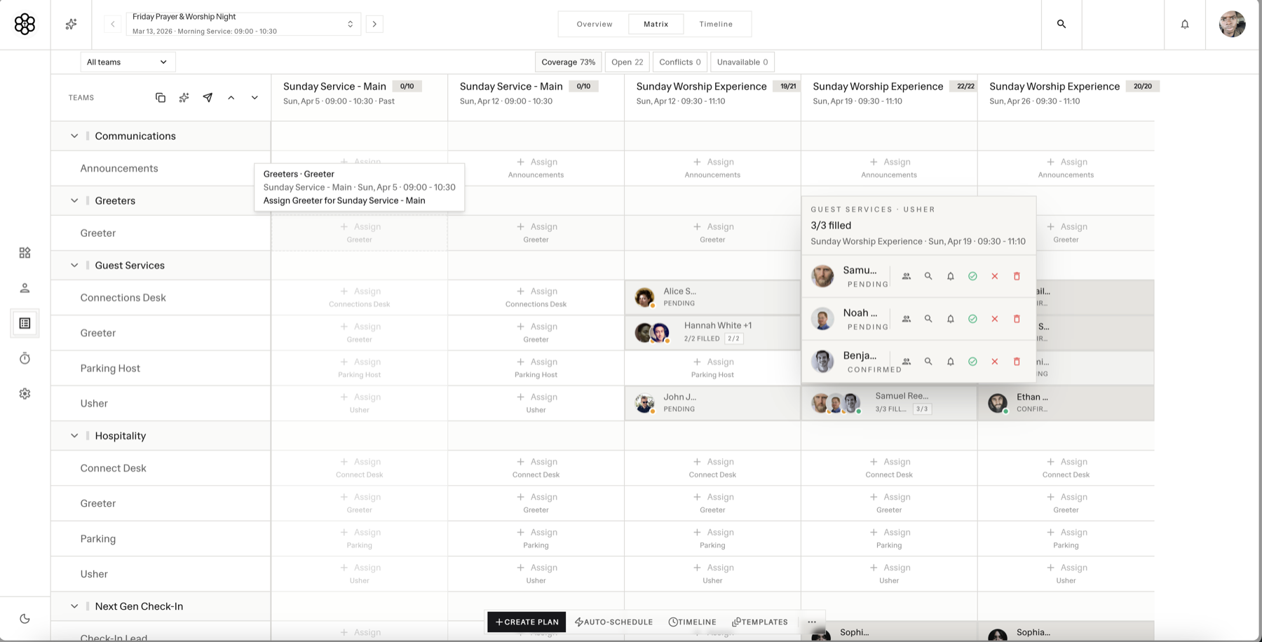CHOS volunteer scheduling matrix